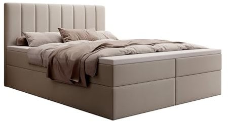 mybed. Allen Boxspringbett Modernes Polsterbett mit Kopfteil und Bettkasten 120x200 7-Zonen Taschenmatratze H3 und Topper Dunkelbeige Jasmine 24 Komfort
