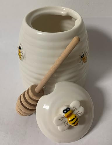 JBK Pottery Honey Pot with Beehive Design, Holds 1 1/2 Cups, Measures 3.5 x 4.5, Decorative Counter Gift