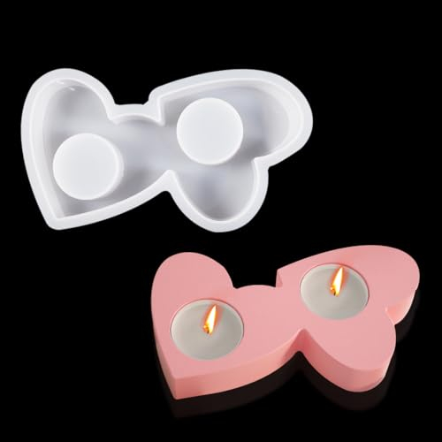 HyzaPhix Silikonform Teelichthalter Gießform Kerzenhalter Herz Epoxidharz Formen Kerzenständer Form Silikon für Beton Teelichter (Herz)