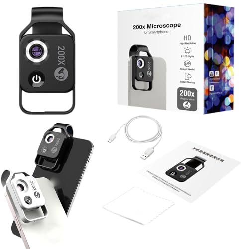 RIEAO Nano Zoom 200x, Nanozoom 200x Magnification Zoom, Nanozoom Cell Phone Lens, Nanozoom X200 Camera, Portable Digital Microscope Camera, 200x Phone Mini Pocket Microscope (Black)