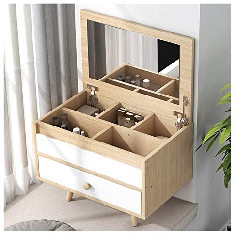 Schminktisch，Tisch Luxuriöses Schlafzimmermöbel-Schminktisch-Set, Frisiertisch, Schminktisch mit Klappspiegel und Schiebeschubladen, großer Aufbewahrungs-Organizer (Farbe: Natur-a, Größe: 80