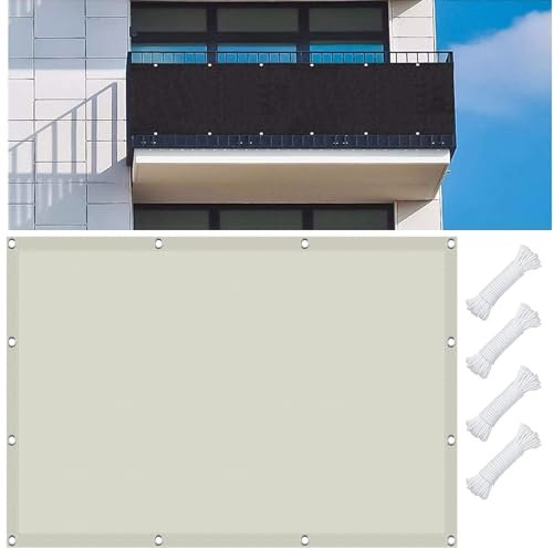 Sonnensegel 300 x 420 cm Wasserdicht Sonnenschutz Balkon Terrasse 95% UV Schutz Reißfestigkeit für Balkon Garten Sonnenschutz Outdoor, Elfenbein