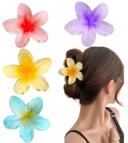 4 pinzas para el pelo de diseño floral pinzas para el pelo para mujer, pinzas para el pelo grandes, pinzas para el pelo con flores antideslizantes, pinzas para el pelo de plástico