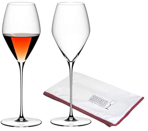 RIEDEL Veloce Rosé Weingläser 2er Set, 347 ml, Roséweingläser-Set mit Mikrofaser-Poliertuch (50 x 64 cm), Kristallglas