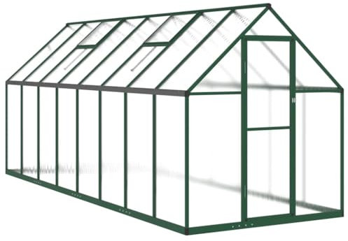 vidaXL Serre avec Cadre de Base Vert 445x169x195 cm Aluminium, Serre en Polycarbonate, Serre de Bricolage, Grande Serre, Serre portative, Serre à Pied