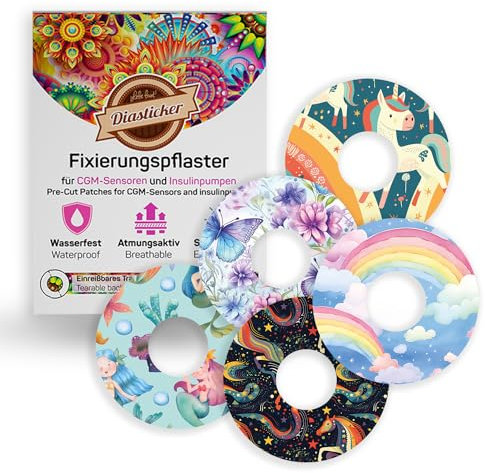 Diasticker® | Motiv-Pflaster für Freestyle Libre 3 Sensor (5 Stück, Mix-Paket - FAIRYTALE) | Wasserfest - Hautfreundlich - Atmungsaktiv - Starker Halt | Selbstklebende Fixierpflaster, Sensor-Fixierung