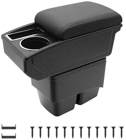KAERGK Auto Armlehnen für Ford Fiesta 2009-2017 Mittelkonsolen für Kfz Doppelter Stauraum mit Getränkehalter Einfache Montage Bequemes und strapazierfähiges Leder Schwarz (Schwarze Linie)
