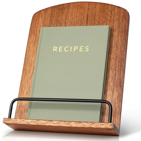 Schöner Kochbuchständer aus Holz für die Küchentheke: verstellbarer iPad- und Tablet-Rezepthalter im rustikalen Schneidebrett-Design – perfekt für freihändiges Kochen und Präsentieren Ihrer