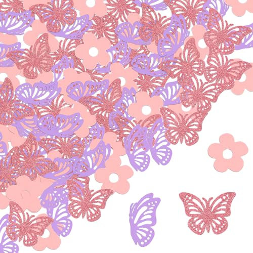 100pcs Butterfly Party Table Petal Confetti, Rose Gold Card Sequin Art, Glitter Holographic Flake Sequins Mix for Table Decoration, Party Birthday, Home DIY, Wedding Confetti
