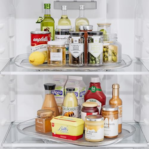 LAMU 2 Pack Lazy Susan Turntable Organizer 14.56'' x 11'', Rectangular, Rotating Organizer for Refrigerator Cabinet, Pantry, Kitchen, Countertop, Table, Fridge Organizers and Storage, Clear