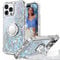 Unlicaku for iPhone 14 Pro Case with Stand, Sparkle Glitter Case with Ring and Lanyard, Women Girls Luxury Cute Bling Diamond Protective Phone Cover for iPhone 14 Pro, Clear Silver