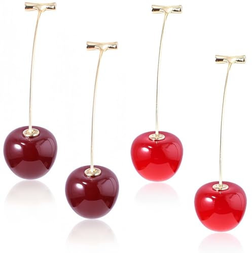2 Paar Kirsch Ohrringe Kirsche Süße Ohrringe 3D Kirsche Baumeln Ohrringe, rote Kirsch-Ohrringe für Frauen und Mädchen
