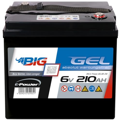 BIG E-Power GEL Versorgerbatterie: Ideal für Wohnmobil, Caravan, Photovoltaik, Inselanlagen, Solaranlagen, Camping, Marine, Gartenhütte, Unabhängige Stromversorgung, Windkraftanlagen (6V - 210Ah)