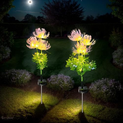 Hqynss Gartendeko Solarleuchten 2 Stück Solarlampen für Außen, IP65 Wasserdicht Solar Blumen Gartenbeleuchtung, Solarleuchten Garten Lichter für Garten Terrasse Grab Friedhof - Warmweiß