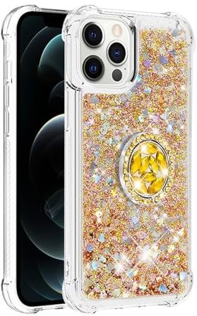 xinyunew Ständer für Samsung Galaxy A50/A50s Hülle, Mädchen Frauen Glitzer Handyhülle mit Ring Halter Ständer Schutzhülle für Samsung Galaxy A50/A50s Case Cover - Gold