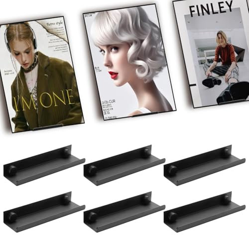 6 Pack Vinyl Shelf Floating Shelves for Vinyl Record, 4.72” Black Aluminum Alloy Viny Record Storage Holder Wall Display Mount Set for Albums LP Photo CD Picture Book in Home Office,12 x 9.6 x 3.2 cm