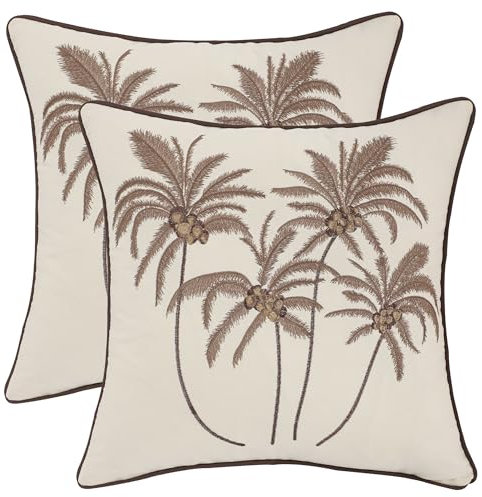 Tosleo 2er Set Sommer Kissenbezug 45 x 45 cm Frühlings Braune Palme Garten Kissenbezüge Kissenhülle Blätter Kissen Dekorative Modern Zierkissenbezüge für Sofa Schlafzimmer Bauernhaus Wohnzimmer Deko
