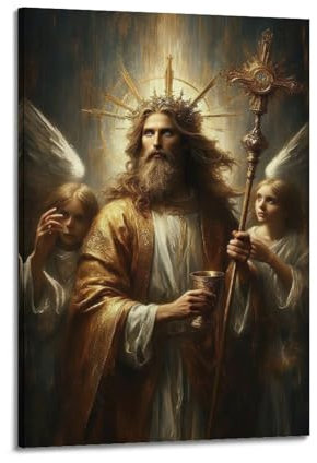 WJDYMX Christlicher Engel mit Kelch und Zepter, Ölgemälde, dekoratives Gemälde, Leinwand, Wandposter und moderne Familienschlafzimmer-Dekoration, 40 x 60 cm