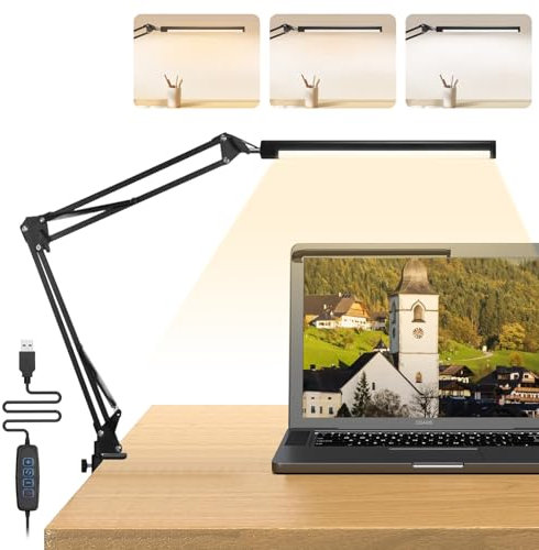Bwaliffury Lampada da Scrivania a LED,lampada da scrivania led Dimmerabile 45cm,1200 Lumen Protezione Occhi,3 Modalità Colore&5 Livelli Luminosità, Lampada da Scrivania a LED con Morsetto Per Ufficio