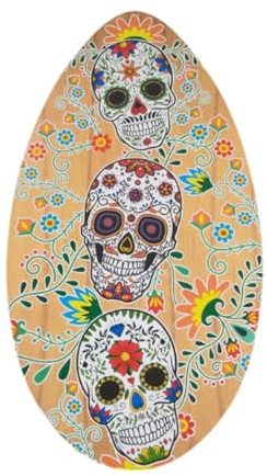 Fenteer Skeleton Printed Skimboard Wooden Skim Board 30 Standing Novelty Beach Sand Board for Children Adults Beginners Water Sports