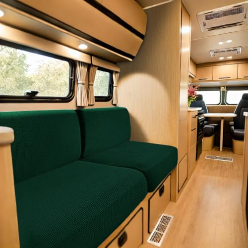 SYLC Bezüge Für Wohnwagenpolster Jacquard, rutschfeste Wohnmobil Sitzbezüge Mit 2 Cord, Sofa Sitzkissenbezug Für Schonbezug Wohnwagen Polster (Dark Green,Breite 145-185 cm, Tiefe 45-65 cm)