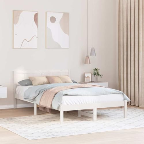 vidaXL Bettgestell Weiß 120 x 200 cm Massivholz Kiefer, Holz-Bettgestell, Zeitgemäße Schlafzimmermöbel, Modernes Design, Rechteckig, Schlafutensilien für Komfort