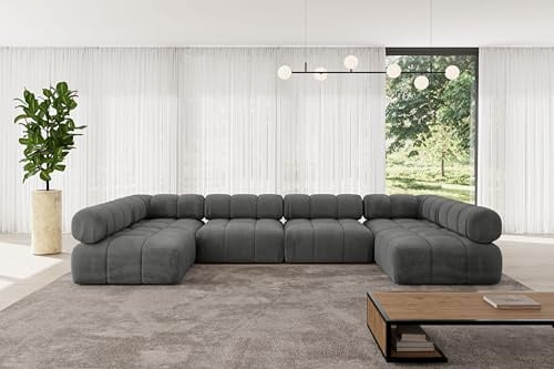 ALTDECOR Modulares Sofa Ecksofa in U-Form Corner modular Sofa Eckcouch Couch Wohnlandschaft Cauchsofa Polstersofa Garvo-U2-380x190x70 cm Dunkelgrau