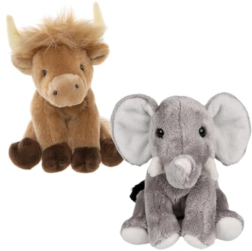 sarcia.eu Charlie Bears Set mit Zwei Kuscheltieren aus der Cuddle Cubs Serie: Kuh, Elefant – Plüschtiere ideal für Babys, 13 cm (B)