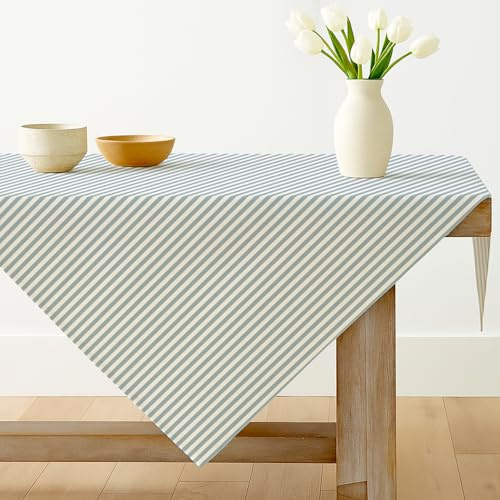 Luzzxfa Hellblau Gestreifte Tischdecke 100x100 cm Modern Tafeldecke Fleckschutz Outdoor Tischtuch für Esszimmer, Garten, Party, Hochzeiten oder Haushaltr