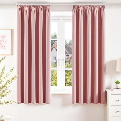Vangao Kräuselband Gardinen für Schienensystem H175 x B140cm 2er Set, Rosa | Vorhänge Verdunkelnd für Wohnzimmer Schlafzimmer Kinderzimmer Fenster, Verdunklungsvorhänge 175 lang, Pink Blackout Curtains