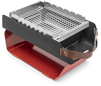 FUMO Holzkohlegrill – Mobiler Tischgrill mit Edelstahlrost & Spießhalter – Tragbarer Grill für Camping, Balkon & Outdoor – 5,6 kg, inkl. Tragetasche – in 4 Farben: Rot, Grau, Orange, Weiß