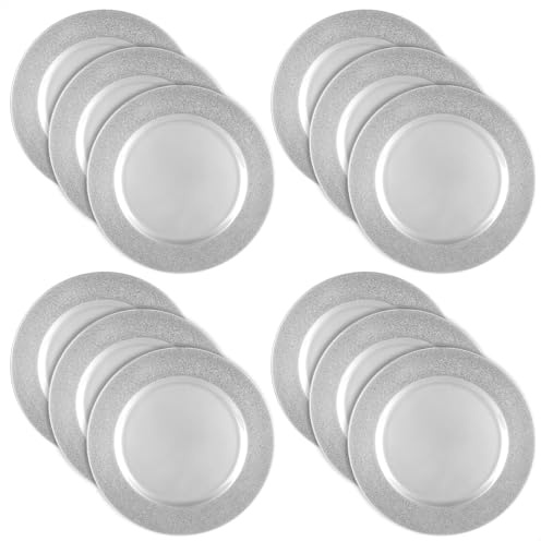 com-four® 12x Platzteller mit schimmerndem Rand, wiederverwendbare | Tischdekoration - edle Dekoteller für Hochzeit - Weihnachten - Ø 33 cm Servierplatten