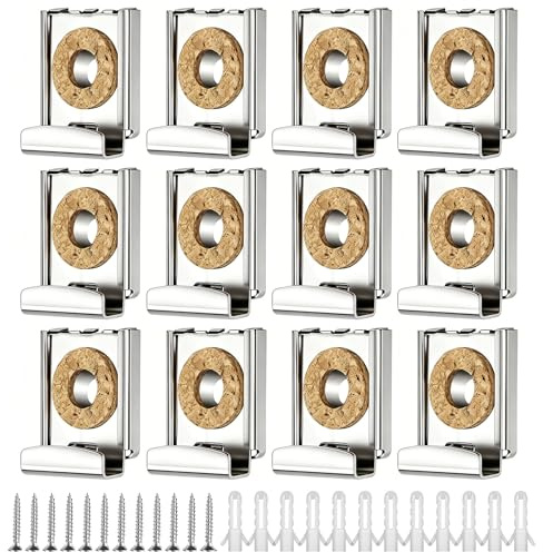 12 Fixations Miroir Mural en Acier Inoxydable, Supports Muraux pour Miroir avec Ressort, Kit Complet avec Vis et Chevilles, pour Miroirs Salle de Bain de 4 à 6 mm d'épaisseur