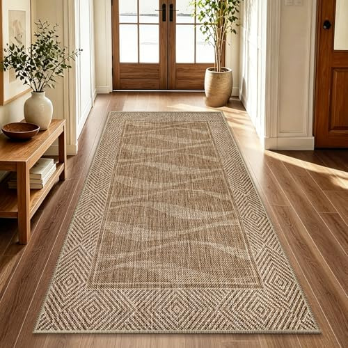 Alishomtll Jute Rug 80x150cm, Non-Slip Natural Jute Rugs Area Rugs | Living Room Area Rugs Kitchen Runner, Washable Geometric Wave Pattern Floor Rug for Indoor Outdoor
