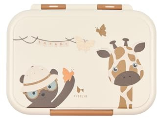 Fabelab Edelstahl Brotdose Kinder mit Fächern, 1000 ml (Giraffe) | Auslaufsicher, 18/8 Stahl, Raumaufteilung, Herausnehmbare Trennwand, PP-Deckel, Leicht zu reinigen, Kinder Ab 4 Jahren