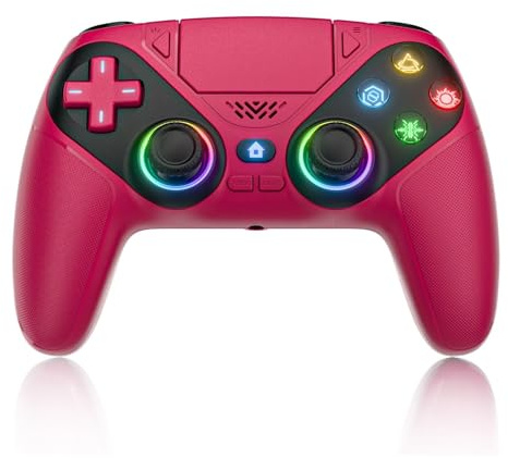 Genérico Compatible con la serie PS5 y el controlador de juegos inalámbrico for PC con vibración dual y función Turbo(RGB Red)