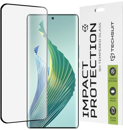 Techsuit Displayschutzfolie für Honor Magic5 Lite Gehärtetes Glas mit 9H Härte, Vollständige Abdeckung, Stoßschutz, Oleophobe Beschichtung, Anti Fingerabdruck, 3D Gebogene Kante, 111D Full Glue