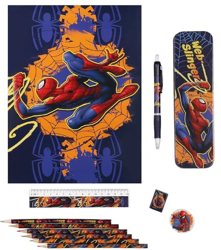 Großes Schulset für Kinder, Schreibwaren-Set für die Schule, ideales Schulzubehör (Marvel Spider-Man)