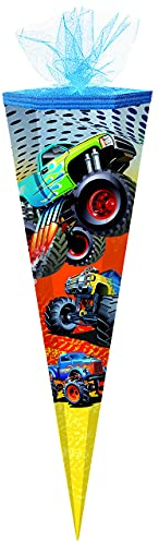 alles-meine.de GmbH Schultüte - Monster Truck - Auto - 85 cm - eckig - Tüllabschluß - Zuckertüte - mit/ohne Kunststoff Spitze - Markneukirchen - für Jungen - Autos/Fahrze..