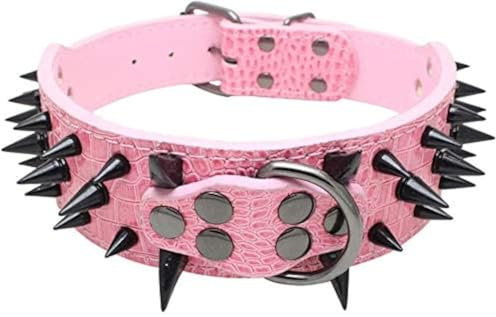 Hundehalsband Mit Scharfen Stacheln Besetzte Luxuriös Gepolsterte LederhalSWänder für Mittelgroße Hunde 5cm Breite Halskette Gegen Beißen (L, HPK-SW)