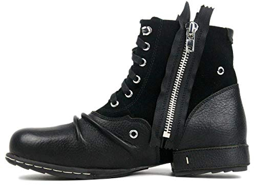 OSSTONE Chukka Stivali Cowboy Biker Boots Maschio Mens Motociclo Botas Cerniera su in Pelle Vitello Western retrò Stile Uomo Stivali Stivaletti Boots OS-5008-8-IT Nero 11