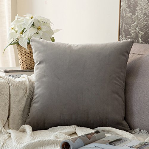 MIULEE Samt Kissenbezug Kissenhülle Dekorative Sofakissen Dekokissen Groß Deko Couchkissen Zierkissen Bezug Zierkissen mit Verstecktem Reißverschluss für Sofa Schlafzimmer 1 Stück 60x60 cm Grau