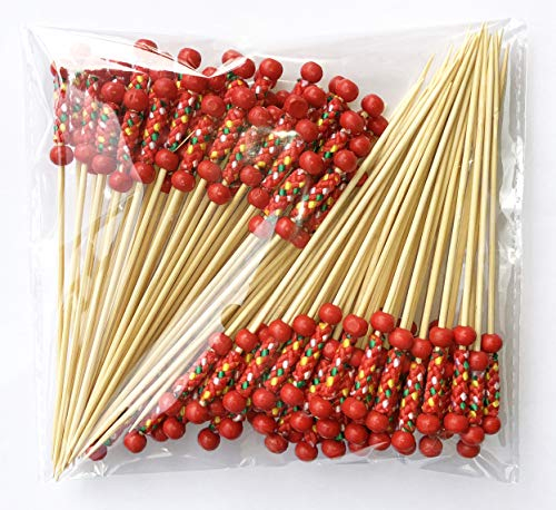 AILEXI Palitos De Coctel 100 Cuentas De Madera Mondadientes Suministros De Fiesta Frutilla Dedo Alimentos Frutas Sandwich Sandwich - Perlas Rojas Japonesas