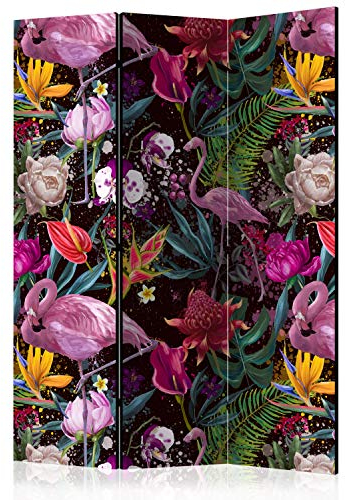 murando Raumteiler Foto Paravent Flamingos Blumen 135x172 cm beidseitig auf Vlies-Leinwand Bedruckt Trennwand Spanische Wand Sichtschutz Raumtrenner Home Office b-B-0336-z-b