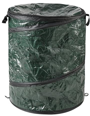 Wakeman Collapsible Trash Can - Pop Up 44-Gallon Outdoor Portable Garbage Bag Holder with Zippered Lid - Recycle Bin for Camping or Parties (Green)