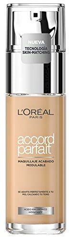 L'Oréal Paris Accord Parfait, Base de maquillaje acabado natural con ácido hialurónico, tono piel medio 5R, 30 ml