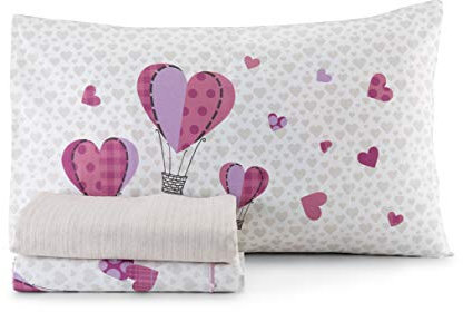 HomeLife Set Lenzuola Letto Singolo Cotone Made in Italy | Completo Letto Singolo: lenzuolo Sopra e Sotto Con Angoli, Federa | Completo Elegante con Mongolfiere Rosa