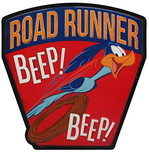 Looney Tunes Road Runner Beep Beep geprägtes Metallschild – Vintage rotes Straßenläuferschild für Garage oder Männerhöhle