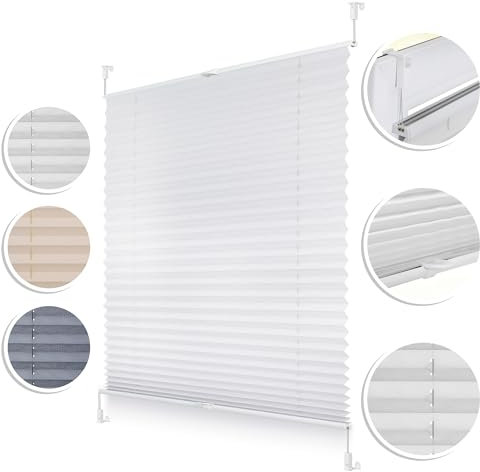 Roomy Plissee Klemmfix, verspannt, Blickdicht, Sichtschutz Sonnenschutz Jalousie Weiß, 80 cm x 210 cm (B x L)