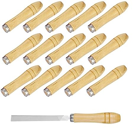 Shuny 15 x Wooden File Handles, Wooden File Handles with Strong Metal Clamps, Length 90 mm, Suitable for 4 to 6 Inch Files of Different Shapes
